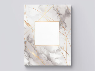 Wall Mural - A white and gold framed picture of marble with a gold border. The marble is textured and has a shiny appearance