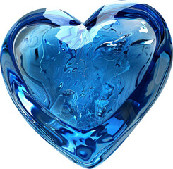 Wall Mural - Blue glass heart isolated on transparent background. PNG