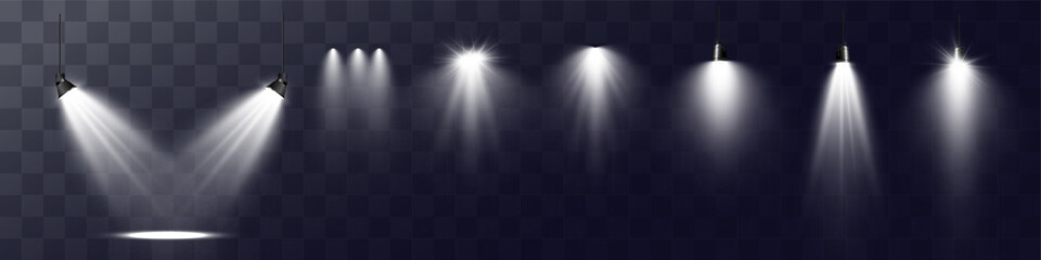 	
Empty stage with spotlights. Lighting devices on a transparent background.