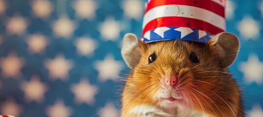 Wall Mural - playful hamster donning a festive 4th of July hat