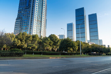 Empty urban road and buildings in the city