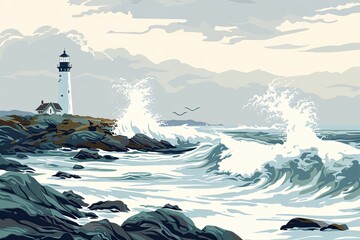 Canvas Print - illustration of Coastal Landscape