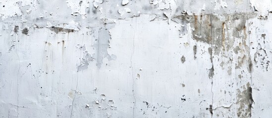 Aged paint on a cement wall forms a textured artistic white backdrop with copy space image.