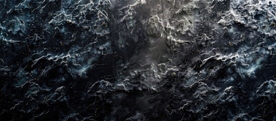 Fototapete - Abstract background with dark nature elements created on black marble with copy space image.