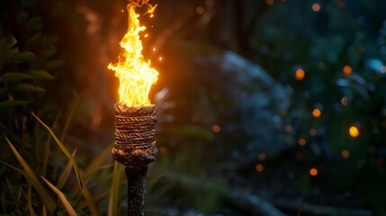 Wall Mural - A torch burns brightly, its flame guiding explorers through dark, uncharted territories.