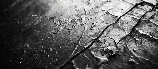 Fototapete - Black and white image of a weathered textured surface with visible scratches, ideal for copy space.