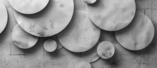 Wall Mural - Abstract background of modern concrete with a flat and smooth texture in gray, featuring circle shapes and suitable for overlaying text or images in a copy space image.