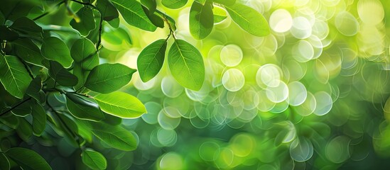 Leinwandbilder - Blurry green leaves with natural bokeh create an abstract background with copy space image.
