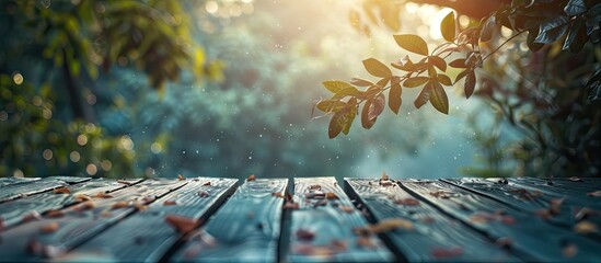Poster - Blurry nature background enhances table top in copy space image.