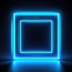 Abstract frame of mysterious geometric shape portal with digital style neon light reflecting set against dark tone background, create futuristic visual ideal for design science fiction cover. AIG35.