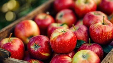 Fresh Red Apples in a Wooden Crate.
