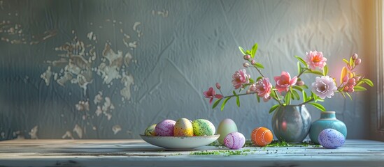 Aufkleber - A table with ample free space for decorating and displaying Easter eggs, featuring a clear background suitable for adding images or text.