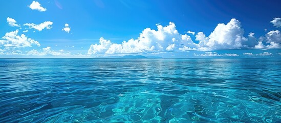 Poster - Sunny tropical sea with clear blue skies overhead in a stunning copy space image.