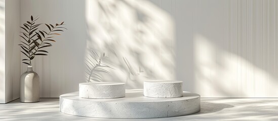 Aufkleber - Three stone podium on a blank product display for showcasing cosmetic products, with ample copy space for promotions in a minimalist scene.