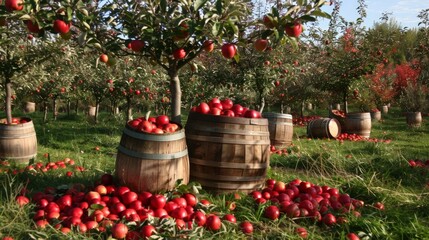 Sticker - Apple orchards burst with ripe fruit, inviting visitors to partake in the joys of autumn harvests.