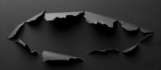 Poster - Black paper with a torn hole and rip on a transparent background, perfect for overlaying a copy space image.
