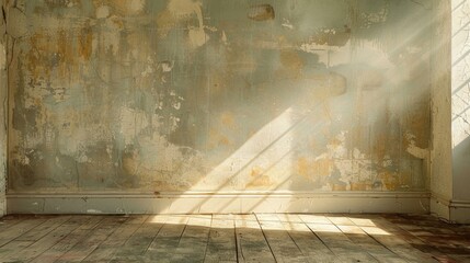 Wall Mural - Sunlight shining through a window onto a wooden floor. AI.