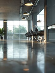 Wall Mural - A large open room with a lot of chairs and a potted plant. The chairs are arranged in rows and the room is very spacious