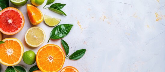 Sticker - Background featuring fresh citrus fruits in copy space image.