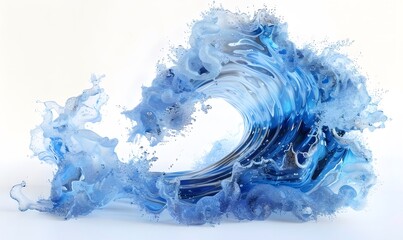 Wall Mural - Blue water wave splashes on white background, Generative AI