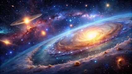 Wall Mural - a stunning stock photo depicting the vastness of interstellar space featuring stars and galaxies, in