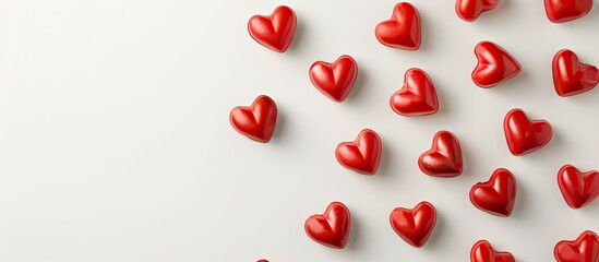 Wall Mural - love concept shown with red heart pattern on white background, accompanied by copy space image.