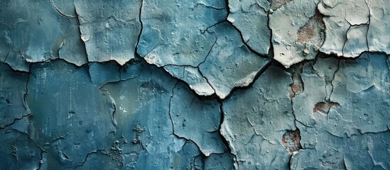 Poster - A weathered, vintage cracked dark gray cement wall with a retro blue plaster color design and fractures, creating room for text or images. Copy space image. Place for adding text and design