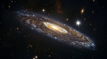 Wall Mural - view from space to a spiral galaxy and stars.