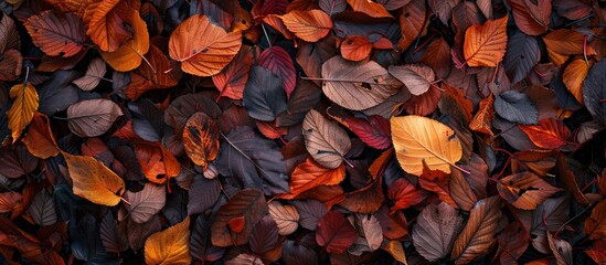 Wall Mural - Fallen leaves covering the ground, with copy space image.