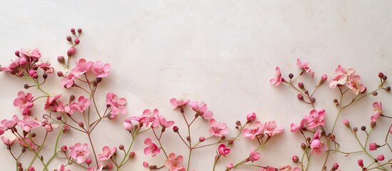 Sticker - A lovely arrangement of tiny pink flowers creates an exquisite copy space image.