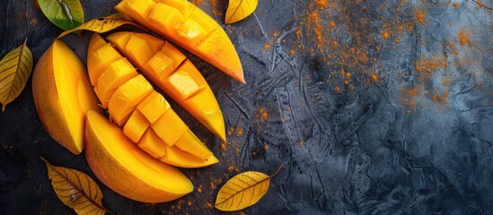 Wall Mural - Dry mango placed against a backdrop with copy space image.