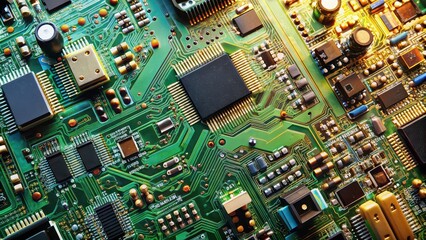 Poster - Electronic circuit board with various components and circuits , technology, motherboard, hardware, electronic