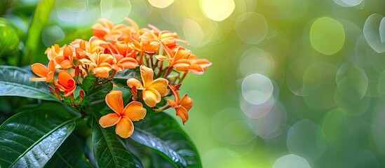 Canvas Print - A vivid orange jasmine flower in full bloom with space for text in the image. Copy space image. Place for adding text and design