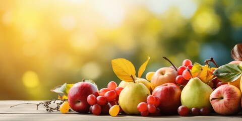 Sticker - Fresh Autumn Fruit Arrangement on Wooden Table