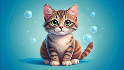  The banner cute cat with bubble in flat vector style. illustation of pet grooming for content, label, banner,graphic and greeting card. 