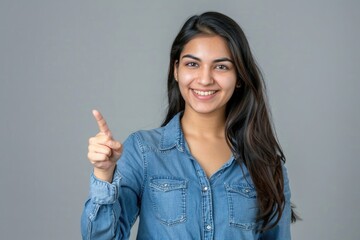 Indian student pointing at copy space  confident and happy portrait