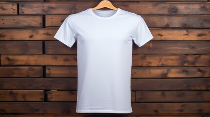 Wall Mural - Crisp white t shirt elegantly displayed against a textured brick wall background