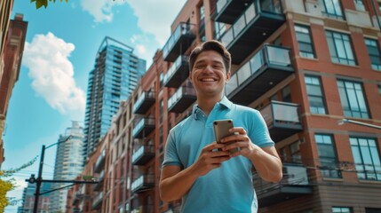 Canvas Print - The smiling man with smartphone