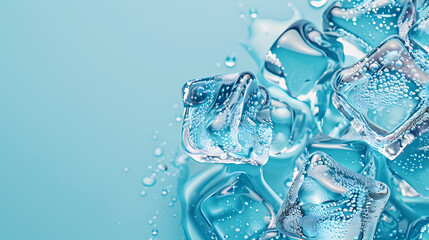 Wall Mural - Scattered ice cubes on light blue background
