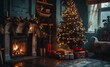 © Bundi - Christmas interior with glowing tree, fireplace, and gifts in the dark