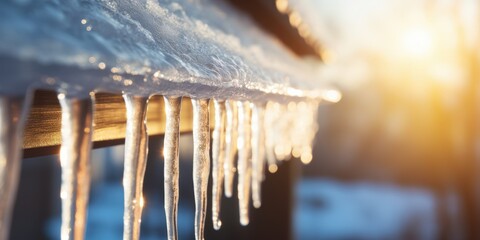 Wall Mural - Icicles on the edge of a roof