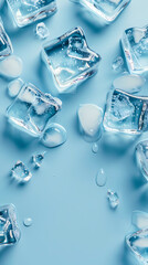 Poster - Scattered ice cubes on light blue background