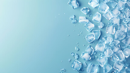 Sticker - Scattered ice cubes on light blue background