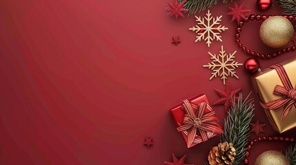 Sticker - Christmas Decorations on Red Background