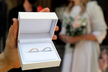 Wall Mural - Wedding ceremony. Close-Up Of Wedding Rings.