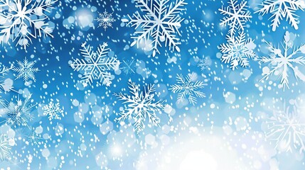 Poster - Winter Wonderland: Snowflakes Falling On a Blue Sky Background