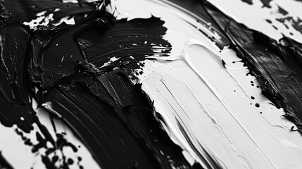 Wall Mural - Abstract black and white paint texture, close-up