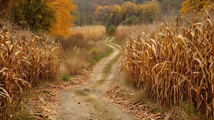 Wall Mural - Corn mazes beckon adventurers, offering twists and turns amidst fields of golden stalks in autumn's embrace.