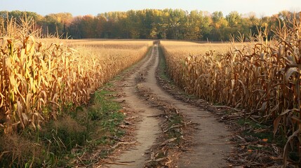 Canvas Print - Corn mazes beckon adventurers, offering twists and turns amidst fields of golden stalks in autumn's embrace.