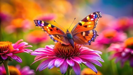 Wall Mural - Butterfly resting on a vibrant flower, butterfly, insect, nature, colorful, garden, pollination, wings, beauty, plant, outdoors